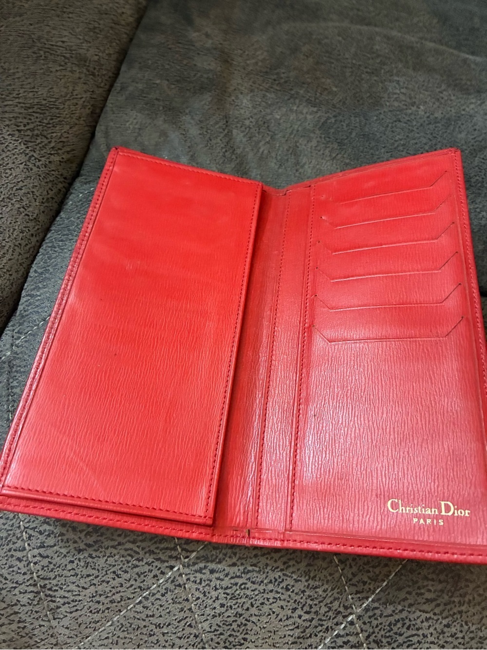 Christian Dior Red Leather Clutch Wallet with Gold Accent - Picture 3 of 5